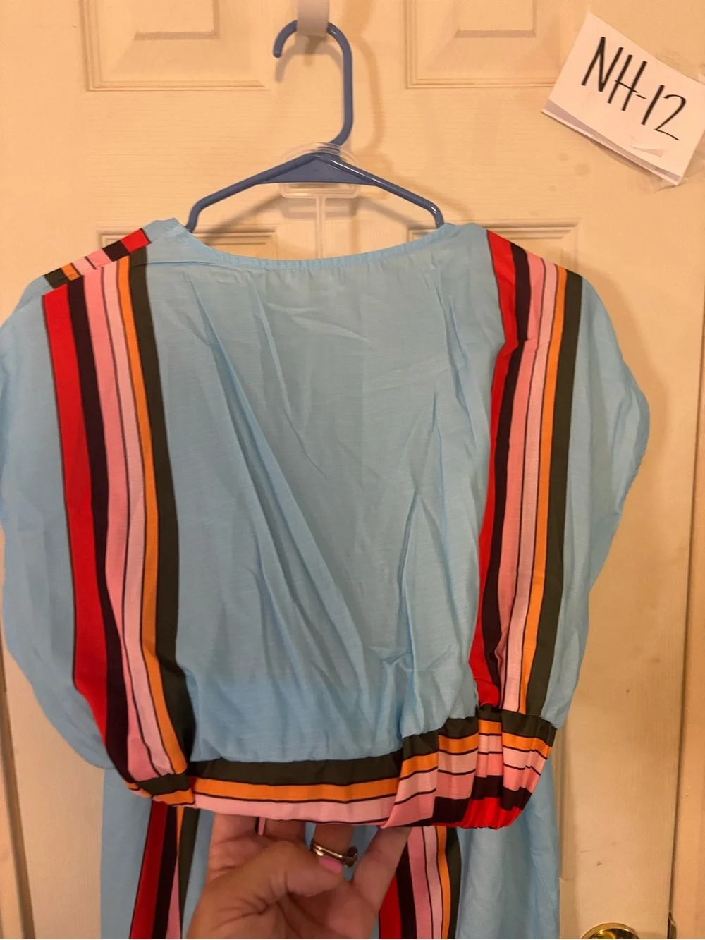 Light Blue skirt and top set with Multi-Color Vertical Stripes
